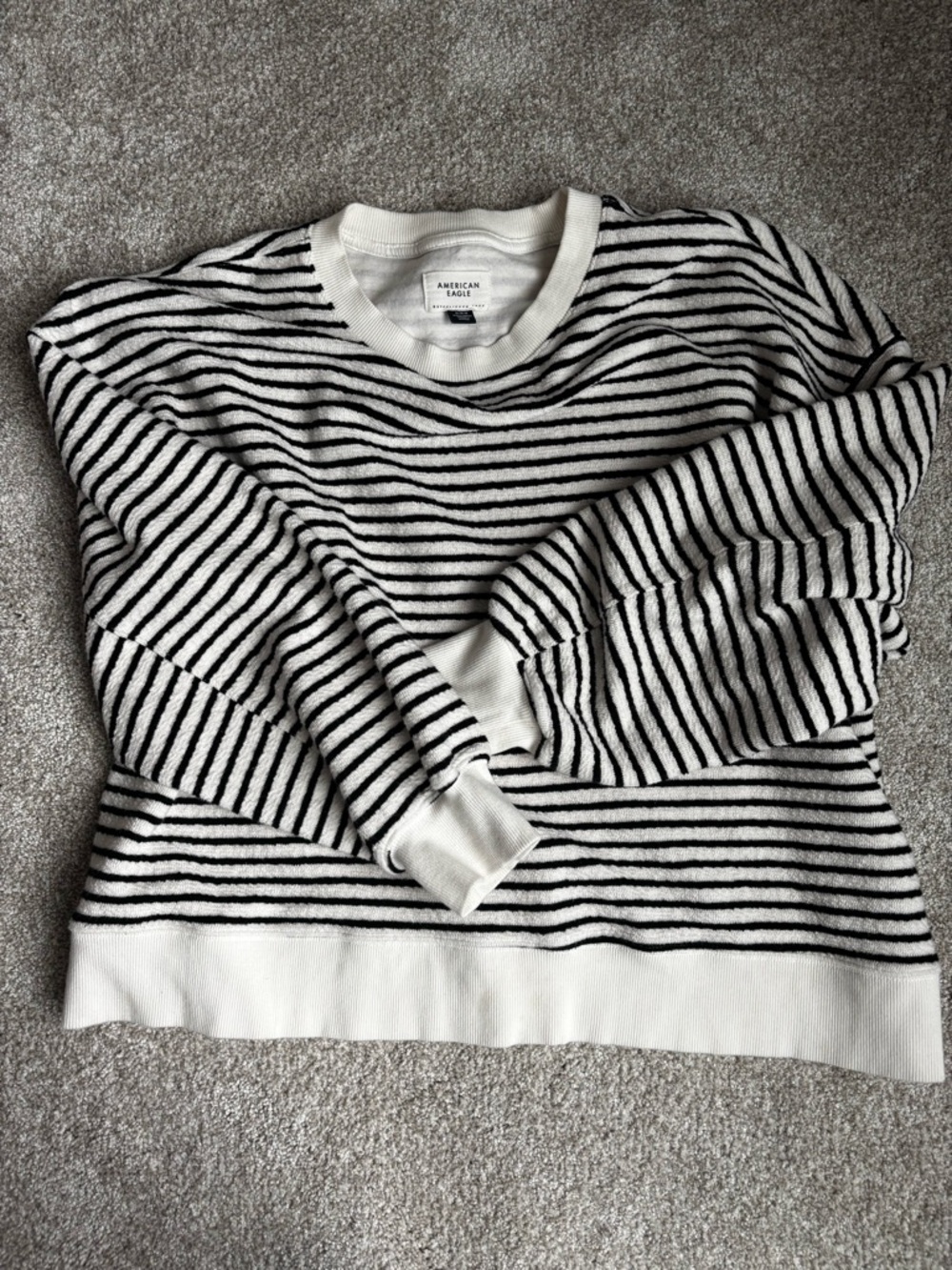 American Eagle Outfitters Black and White Striped Crewneck Sweater